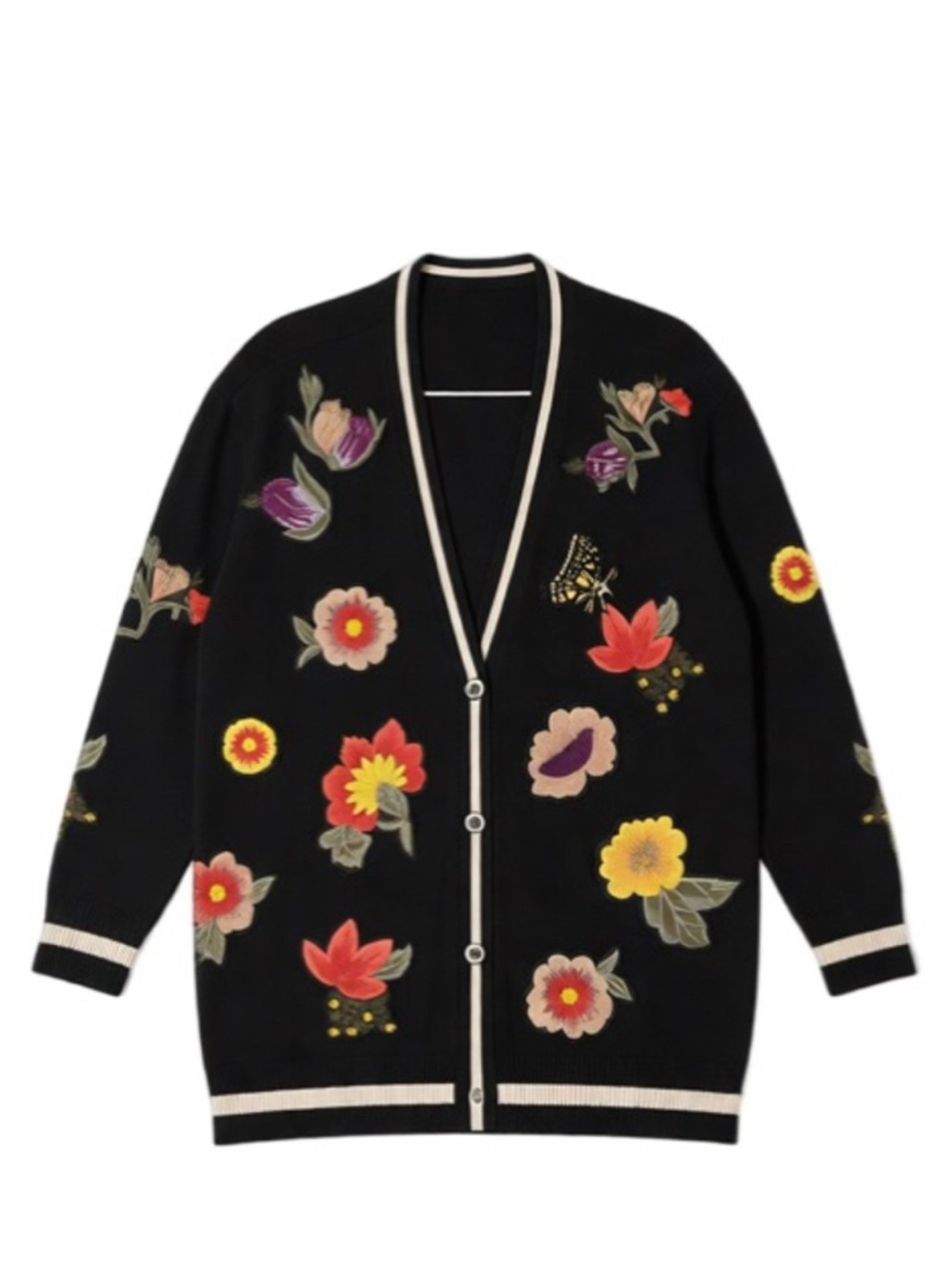 Alice + Olivia Black Floral Embroidered Sweater